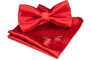 RBOCOTT Solid Color Bow Tie and Pocket Square with Cufflinks Sets for men Party