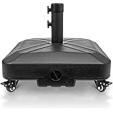 RAOKUKH DZ4733 MS Patio Umbrella Base Heavy Duty with Wheels Square Market Stand for Outdoor 4 Locks 1 Knobs 125lb Capacity, Black