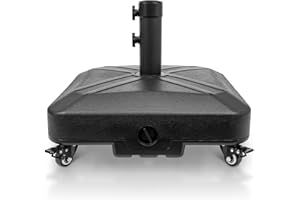 RAOKUKH DZ4733 MS Patio Umbrella Base Heavy Duty with Wheels Square Market Stand for Outdoor 4 Locks 1 Knobs 125lb Capacity, Black