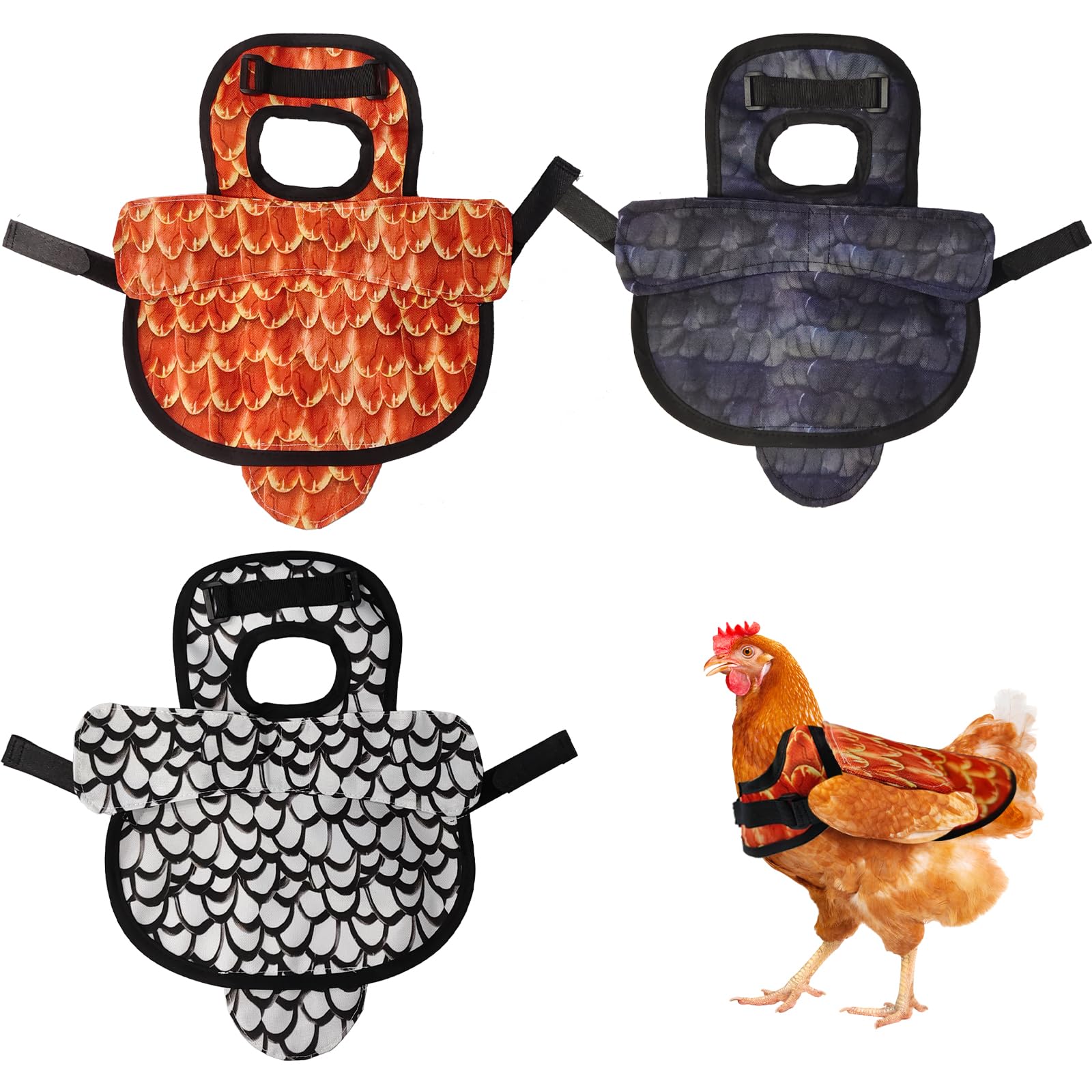 Photo 1 of 3-Pack Chicken Saddle for Hens, Adjustable Hen Saddle Back Protector Jacket for Hens Reusable with Wing Protector Feather Print
