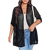 MakeMeChic Women's Plus Size Cardigan Long Sleeve Open Front Sheer Lightweight Sweater