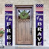 American Flag Patriotic Soldier Free&Brave Porch Banner,Patriotic Hanging Banner for Memorial Day Independence Day Veterans Day Yard Indoor Outdoor Decor