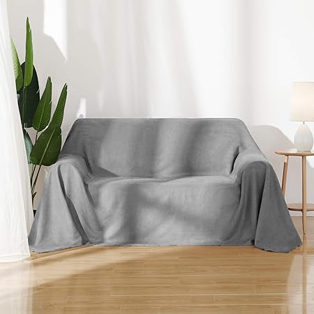 Umi Essentials Jeté De Canapé En Daim Plaid Sofa Et Lit Décoratif Ou Pare Poussière Protection Sofa Décoration Gris Clair 210x280cm