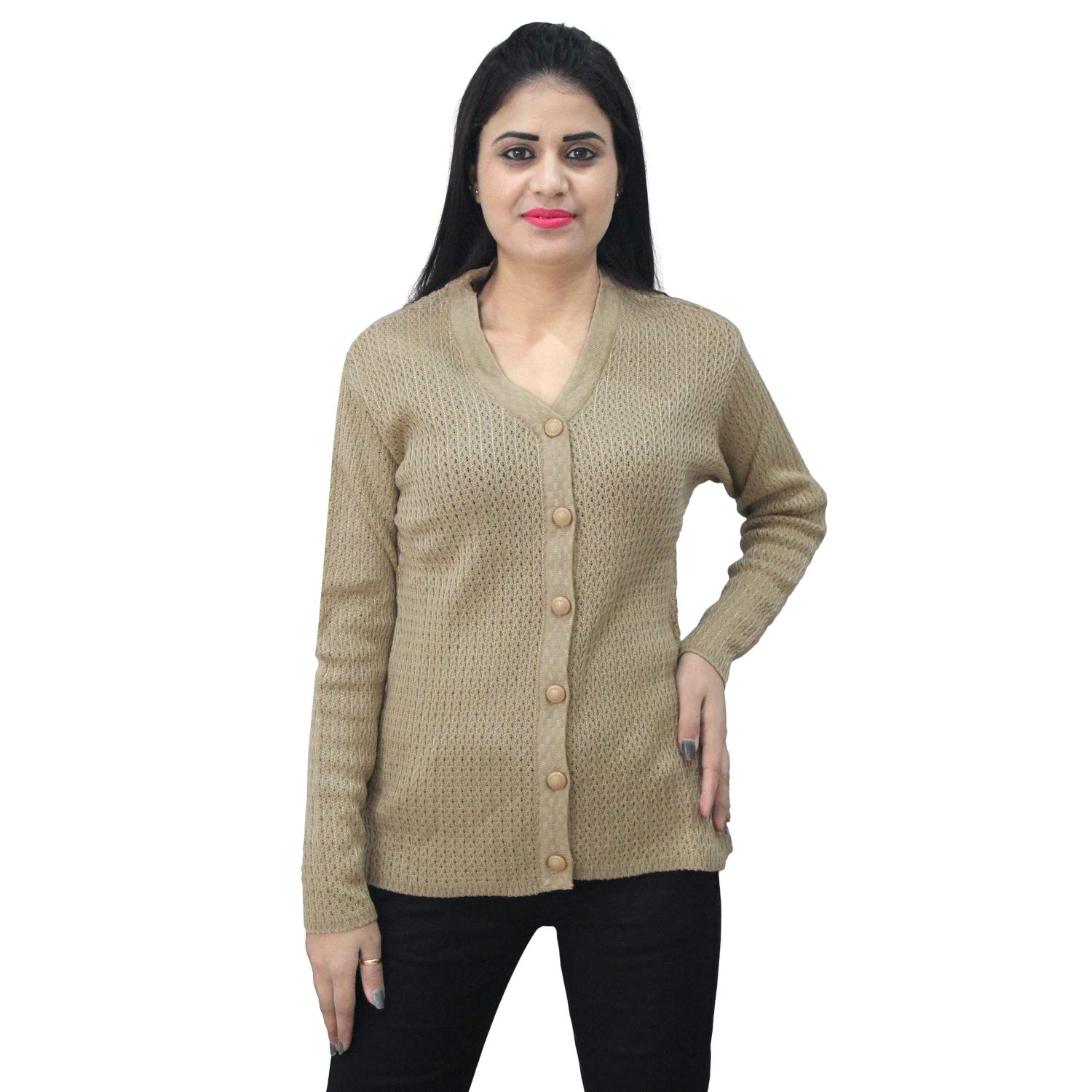 matelco womens woollen black knitted buttoned cardigan