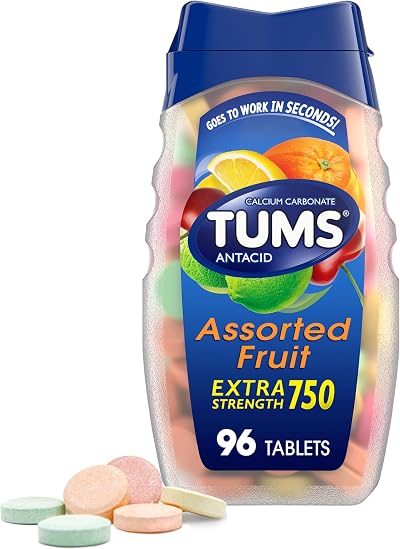 Tums Extra Strength Antacid Assorted Fruit 96 count - Calcium Carbonate 750 mg
