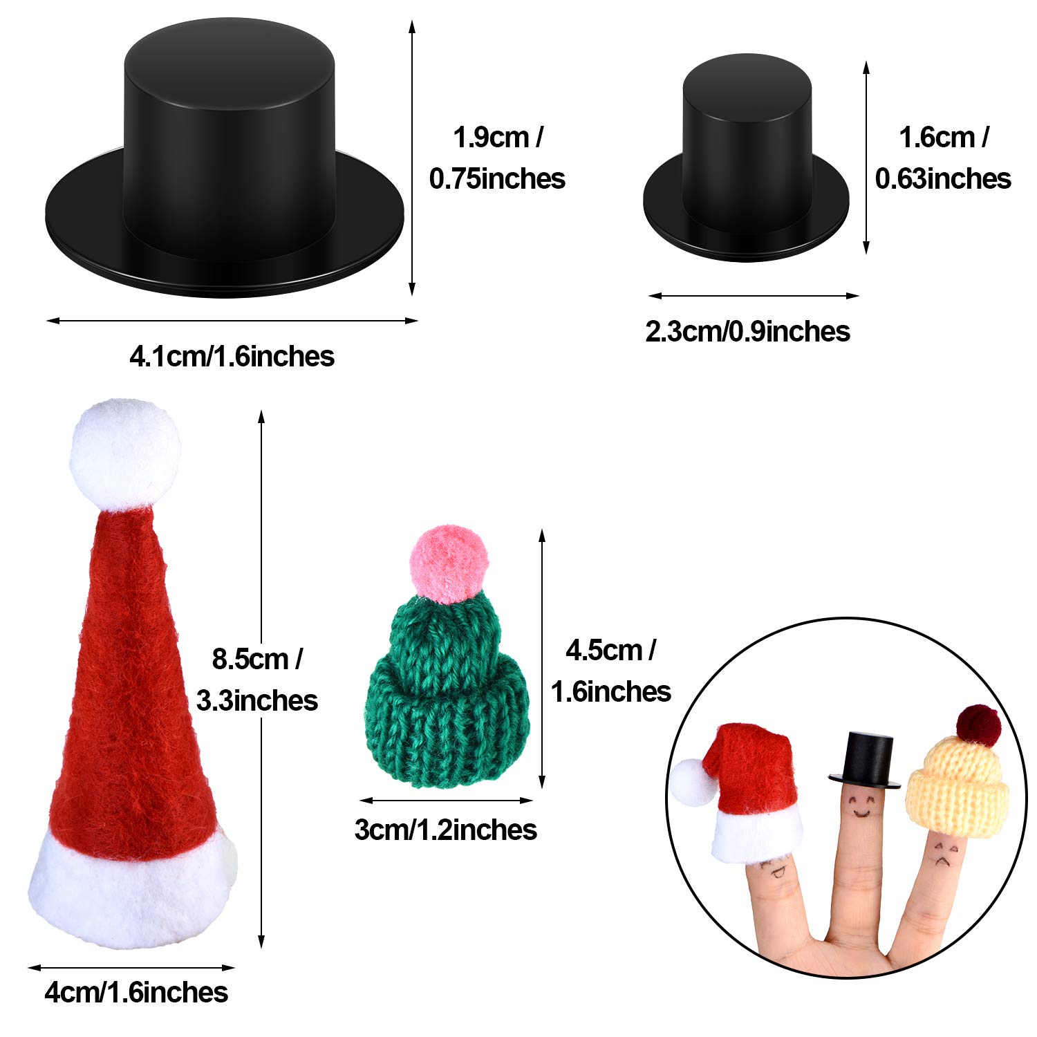 WILLBOND 120 Pcs Christmas Mini Santa Hat for Crafts Cute Tiny Knit, Plastic and Plaid Hats Set Xmas Decoration for Christmas Tree Ornaments DIY Art, 6 Styles