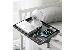 BIETRUNPRO Bedside Shelf for Dorm Bunk Bed, Clip On Nightstand, Bed Side Table Tray Organizer, College Dorm Room Essentials for Girls/Guys, Bedside Tray with Cable Management for Dormitory, Back to School