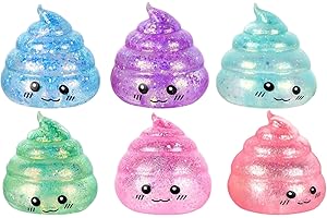 6 Pack Stress Balls, Funny Glittery Poop Sensory Toys with Slow Rising for Kids and Adults, Gross Prank Gag Favors for Anxiet