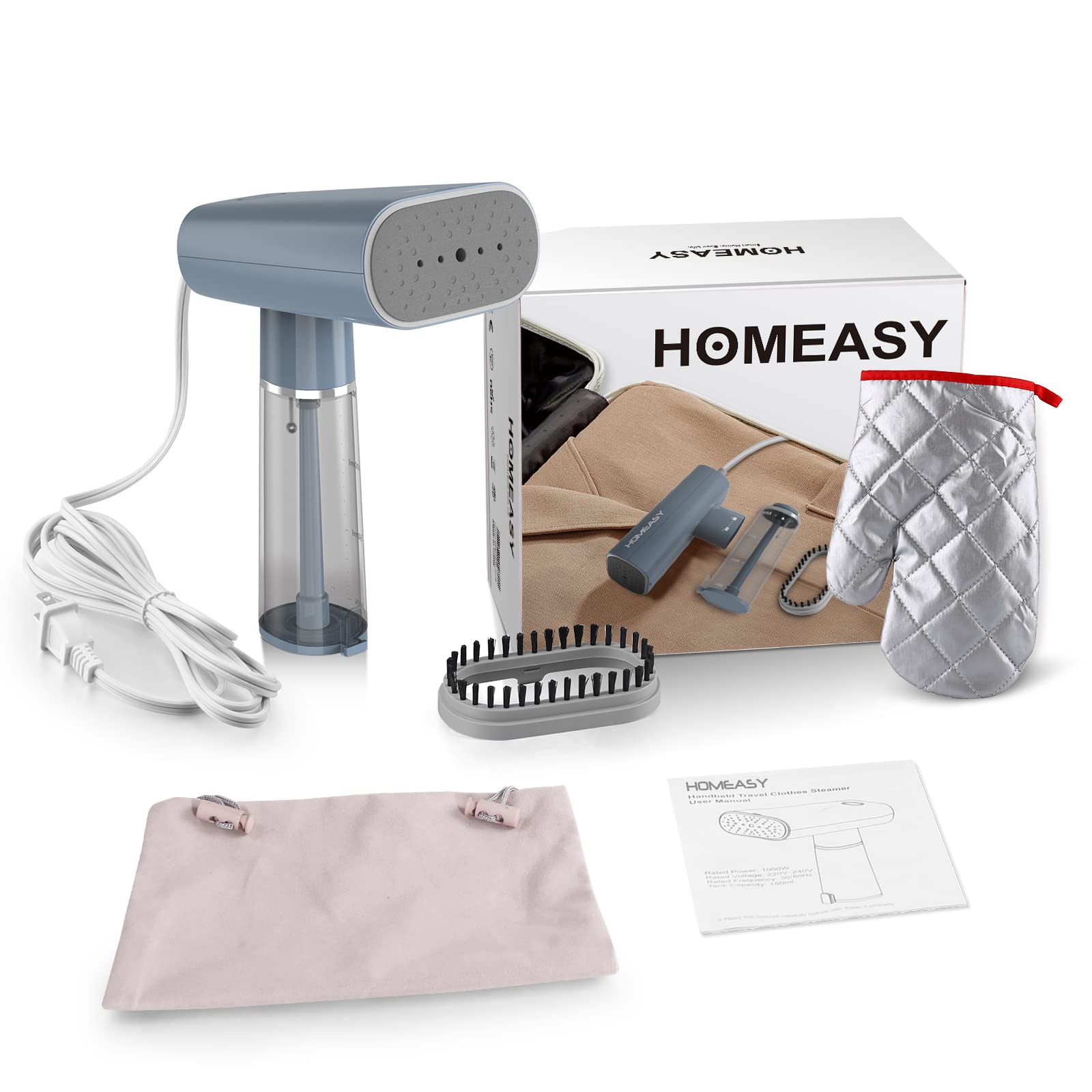 Clothes Steamer Travel, HOMEASY Handheld Steamer for Clothes Garment Steamer Portable Iron Clothes Steamer Fabric Wrinkle Remover with Fast 25s Heat-up Detachable Water Tank, Blue