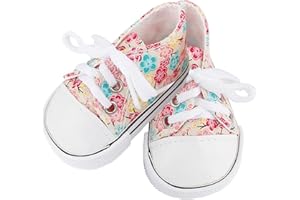 MSYO 18 Inch Doll Canvas Shoes for 18 Inch American Dolls, Floral Upper and Lace Up Design, Available in 8 Patterns and Colors, for 18 Inch Girl Dolls and Other 18 Inch Doll Accessories