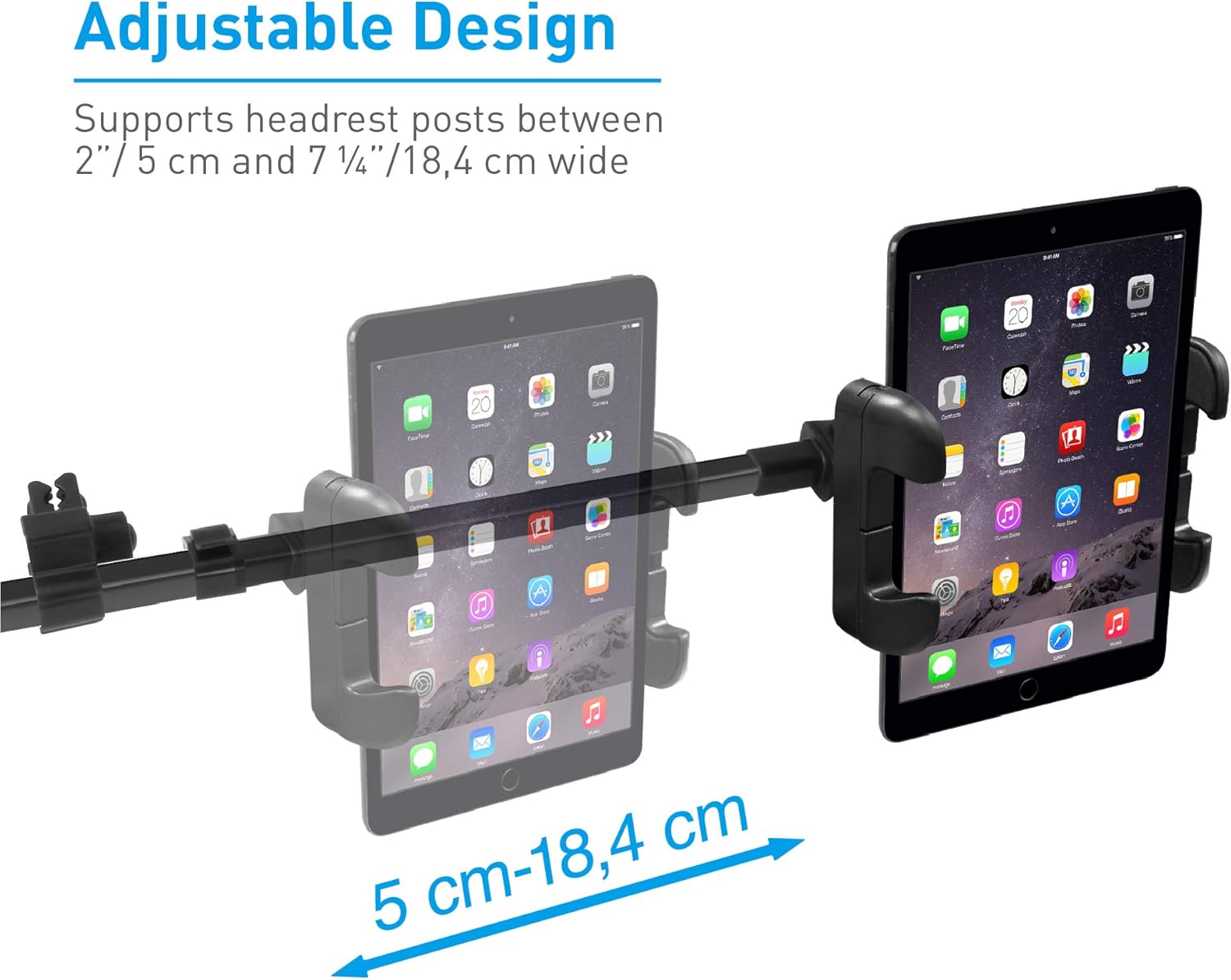 Macally Car Headrest Mount Holder for Apple iPad Pro/Air/Mini, Tablets, Nintendo Switch, iPhone, Smartphones 4.5" to 10" Wide with Dual Adjustable Positions and 360° Rotation (HRMOUNTPROB): Electronics