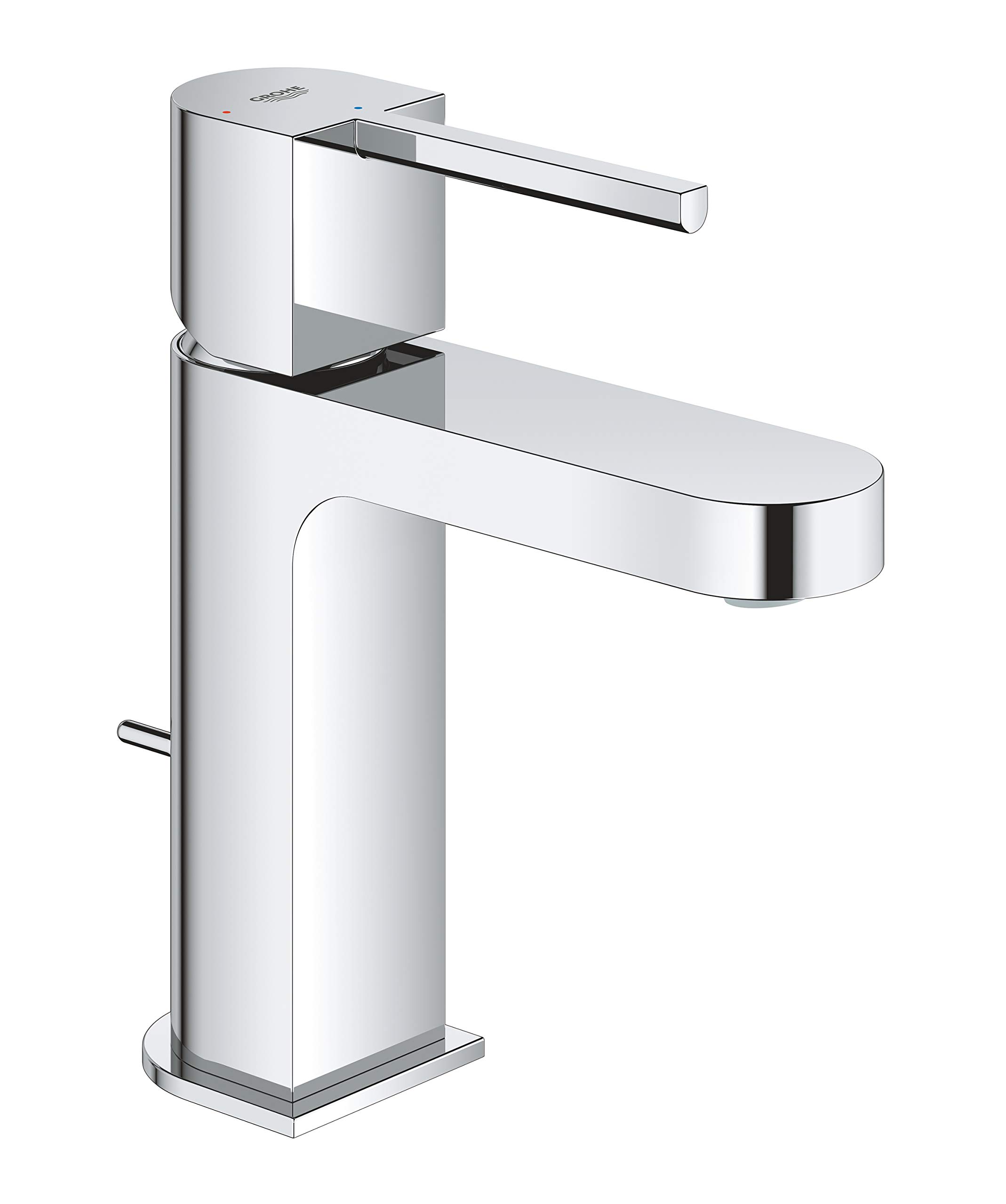 GROHE Plus Single Lever Basin Mixer, S-Size, Pop-Up Waste Set Energy- and Water-Saving Tap in Chrome Finish 23870003