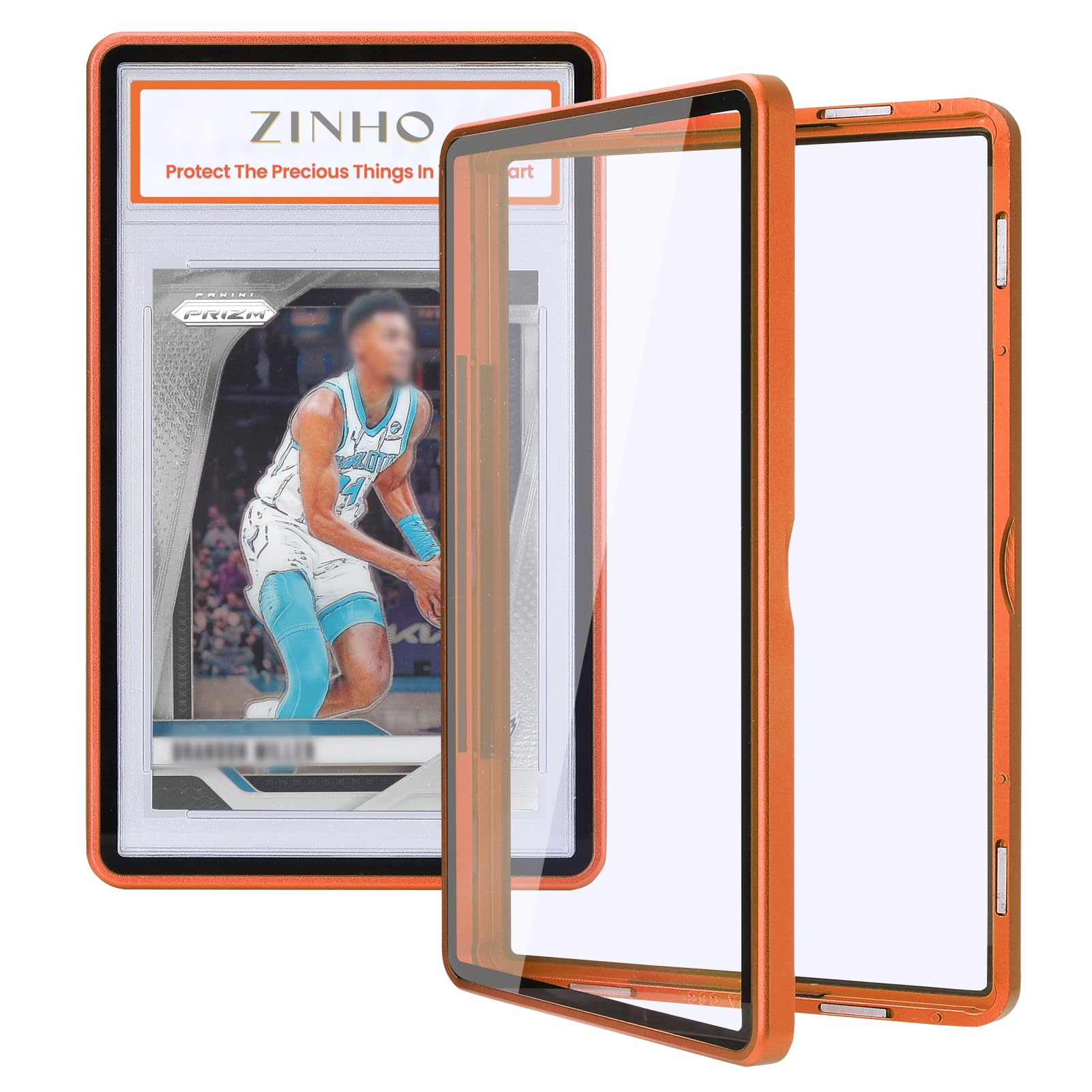 ZINHO Graded Card Case Magnetic Aluminum Alloy Slab Protector Display Case Fits 35PT PSA/CGC/CSG Cards, UV Protection (Orange)