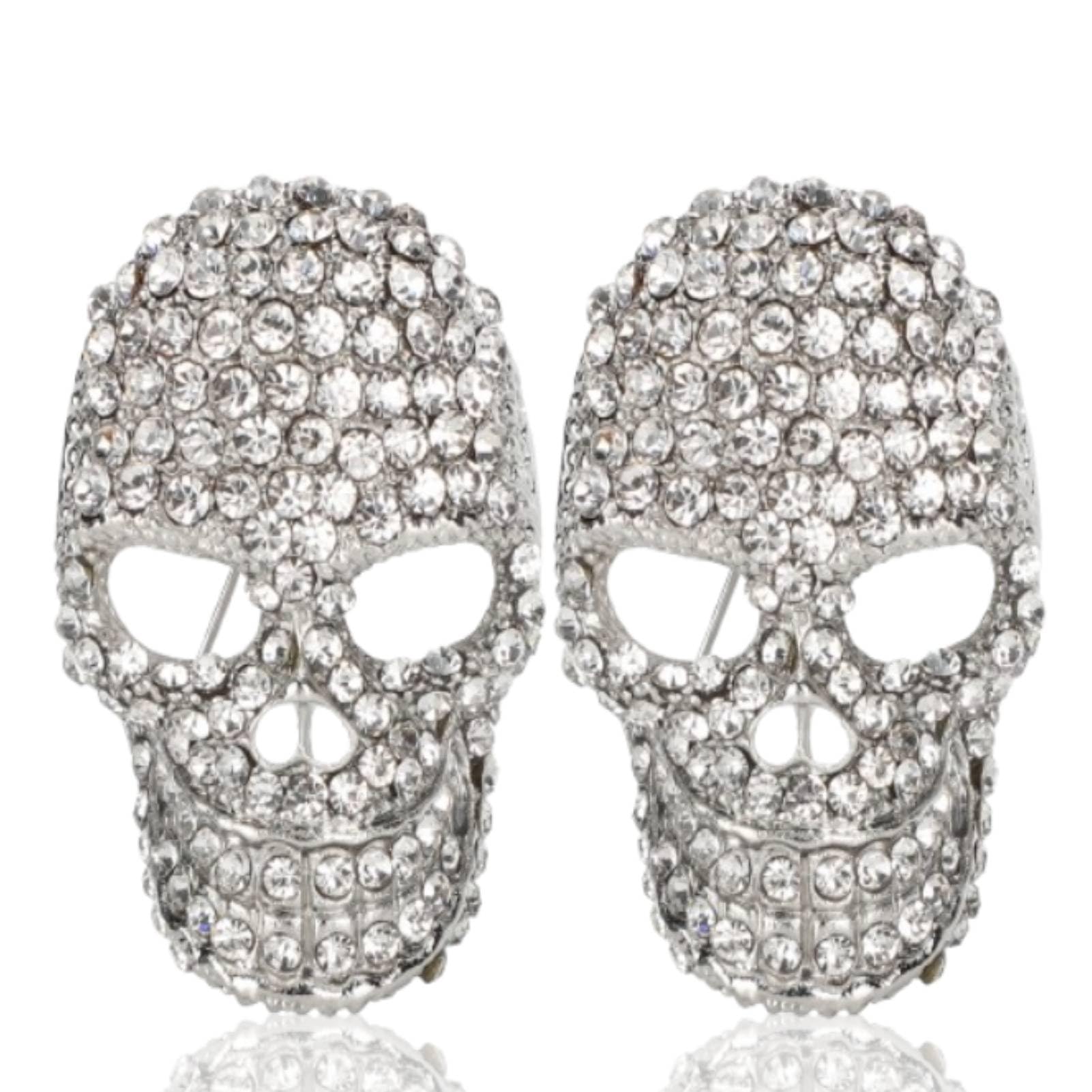 Skeleton Brooch Pin, Luxury Rhinestone Diamante Gem Brooch Metal Pin Badge Gothic Punk Brooch Gift for Clothing Accessories Halloween Party Favor