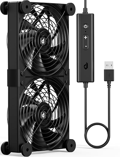 upHere U3UK2 Dual 120mm USB Cooling Fan 4 Speed 1600RPM Receiver DVR PS5 Xbox