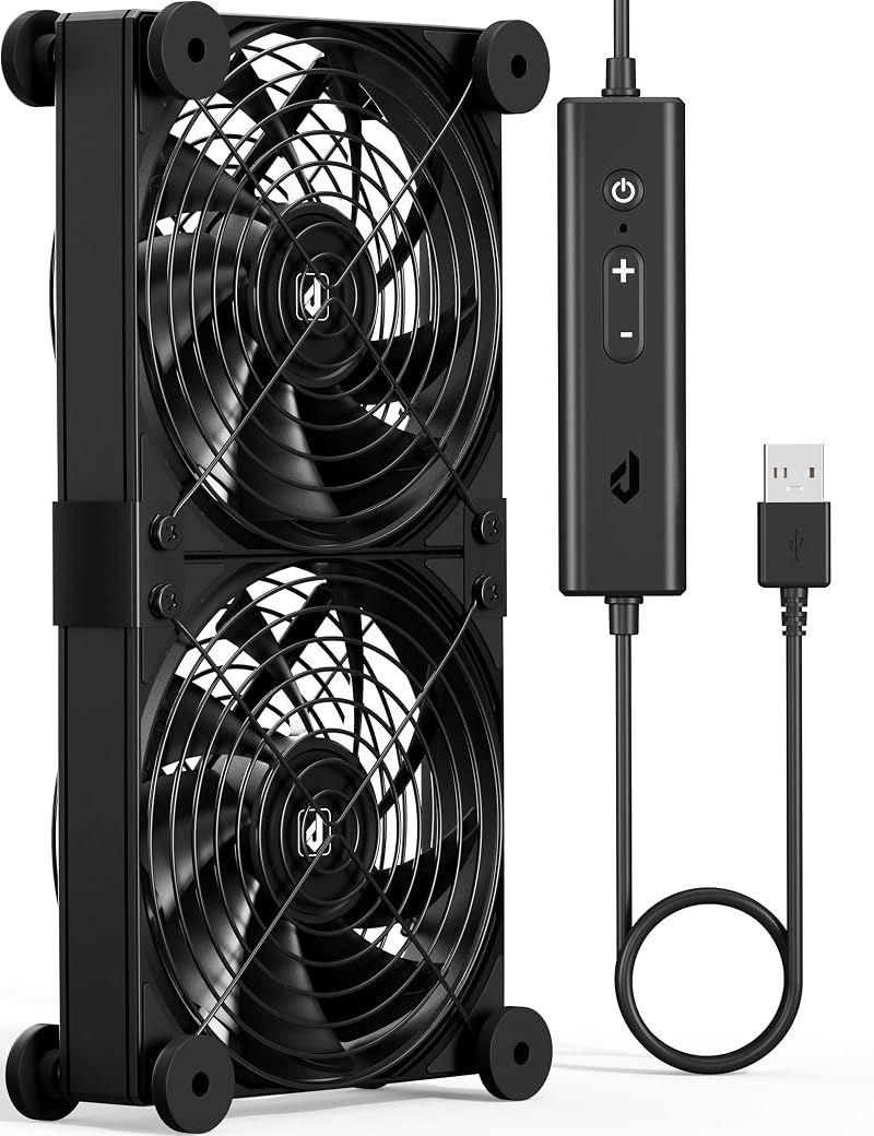 upHere U3UK2 Dual 120mm USB Cooling Fan 4 Speed 1600RPM Receiver DVR PS5 Xbox