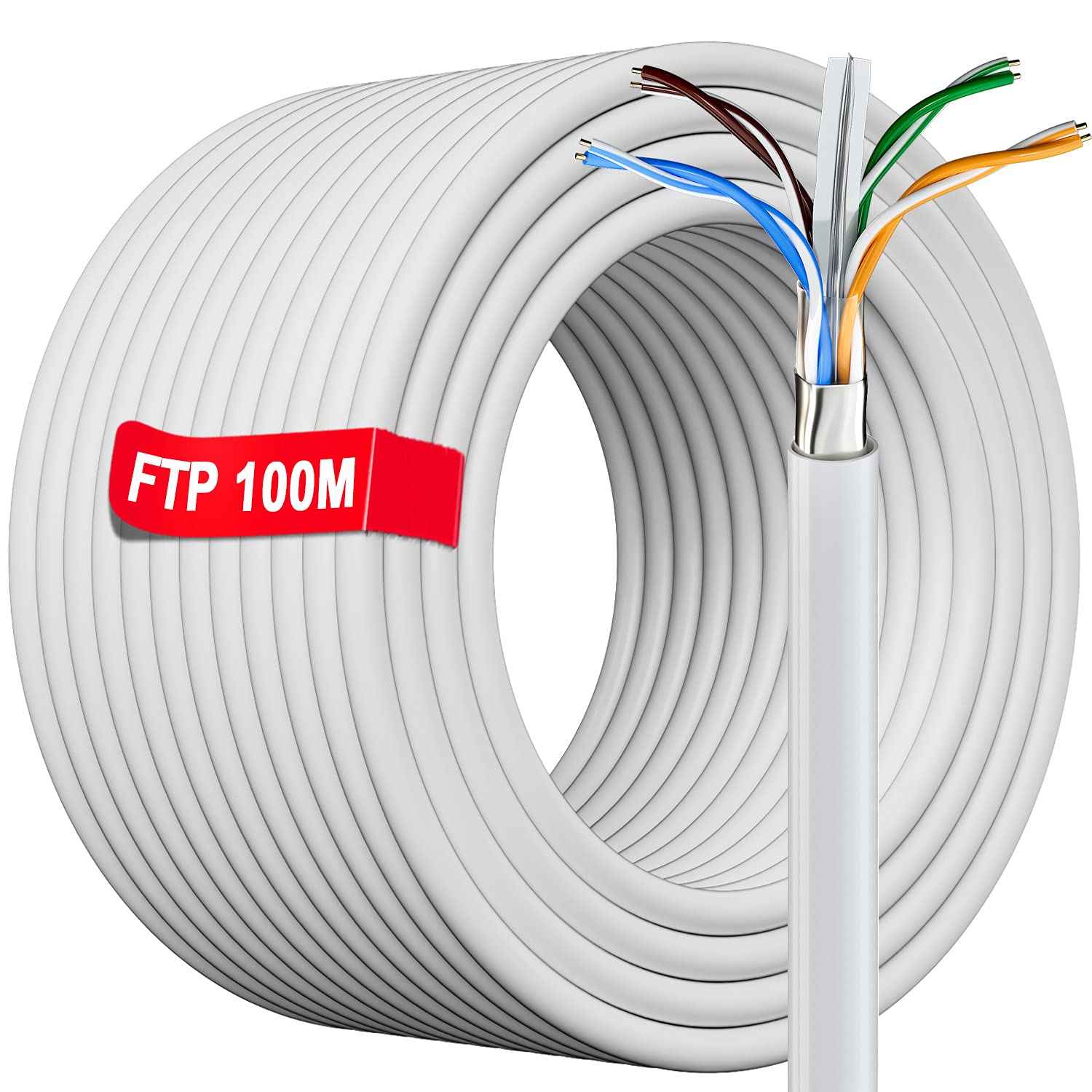 Soibke Ethernet Cable 100m Shielded Cat 6 Cable Bulk FTP, 23AWG Gigabit Anti-jamming Flame Retardant LAN Network Internet Cable Indoor Outdoor Weatherproof | Cat 6, CCA, RJ45(100 Meters)