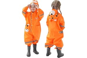 Fouyada Kids Toddler Rain Suit for Boys Girls One Piece Hooded Waterproof Coverall Rain Jacket Unisex Kids Puddle Suit