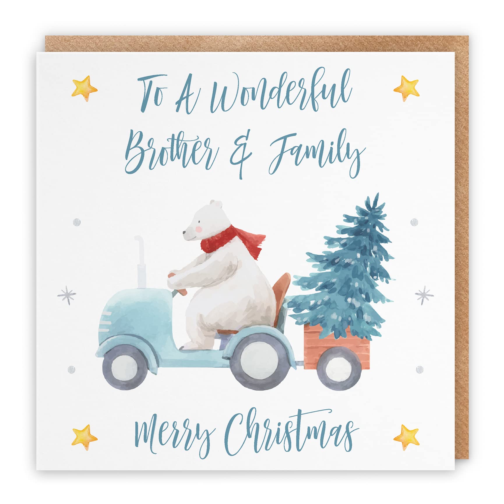 Hunts England - Brother And Family Christmas Card - To A Wonderful Brother & Family - Merry Christmas - Polar Bear Collection