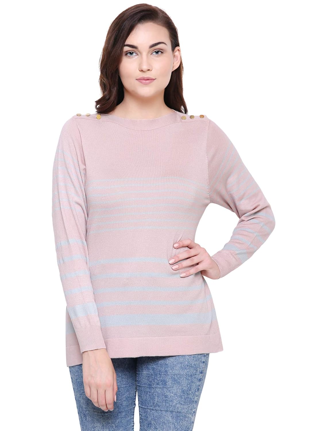 mansicollections pink with grey stripes sweater for women