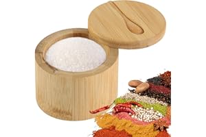 Bamboo Salt Jar, Spice Cellar Bowl Box with Swivel Lid and Spoon, Wood Salt Container with Lid, Spice Storage Box, Sugar Bowl