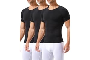 Casey Kevin Mens Compression Shirt Short Sleeve Slimming Shapewear Undershirt Gynecomastia Tummy Control Vest 3 Pack