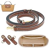 LOUKAYCCI 2 Kit Mini Bag Leather Shoulder Strap and Felt Purse Organizer Insert for Longchamp mini XS Bag Punch-Free Adjustable Buckle Design(Beige & Strap)