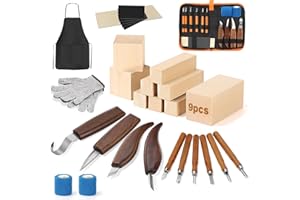 39 Piece Wood Carving Kit for Beginners with 9 Basswood Blocks, Carving Knives, Safety Gloves, Bandages, Sandpaper & Storage 