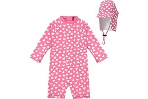 weVSwe UPF 50+ Toddler Boy Girl Swimsuit, One Piece Rash Guard UV Protection, Infant Swimwear Adjustable Sun Hat 0-3 Years