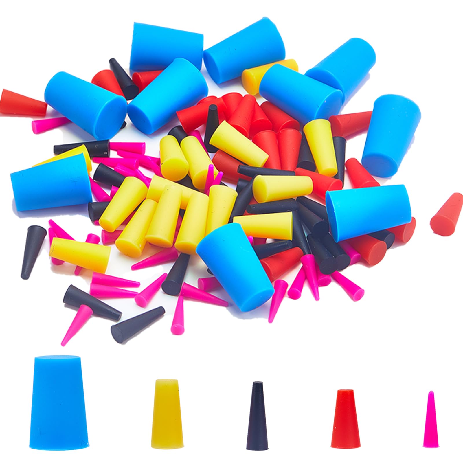 GORGECRAFT 115PCS 5 Sizes Silicone Rubber Tapered Plugs High Temp Plug Solid Silicone Test Tube Seal Plug Assortment Masking System Kit Reusable Replacement Bottle Stopper for Painting Supplies