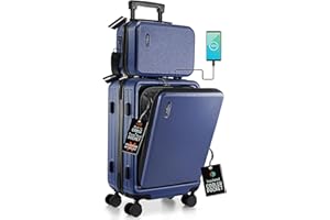 TRAVELARIM 22 Inch Carry On Luggage 22x14x9 Airline Approved, Carry On Suitcase with Wheels, Hard-shell Carry-on Luggage, Durable Luggage Carry-On, Navy Small Suitcase with Cosmetic Case