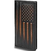 DK86 USA Flag Long Wallet For Men Full Grain Leather with Hand Burnished Rfid Blocking Rodeo Wallet Bifold Wallet American Flag Wallet