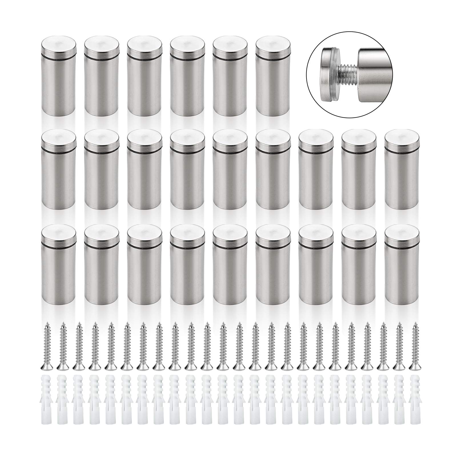 Sign Advertising Nail, Stainless Steel Sign Standoff Screws 24 Pcs, Suitable For Standoff Fixings For Glass Posters, Picture Frames And Mirrors (25mm x 12mm)