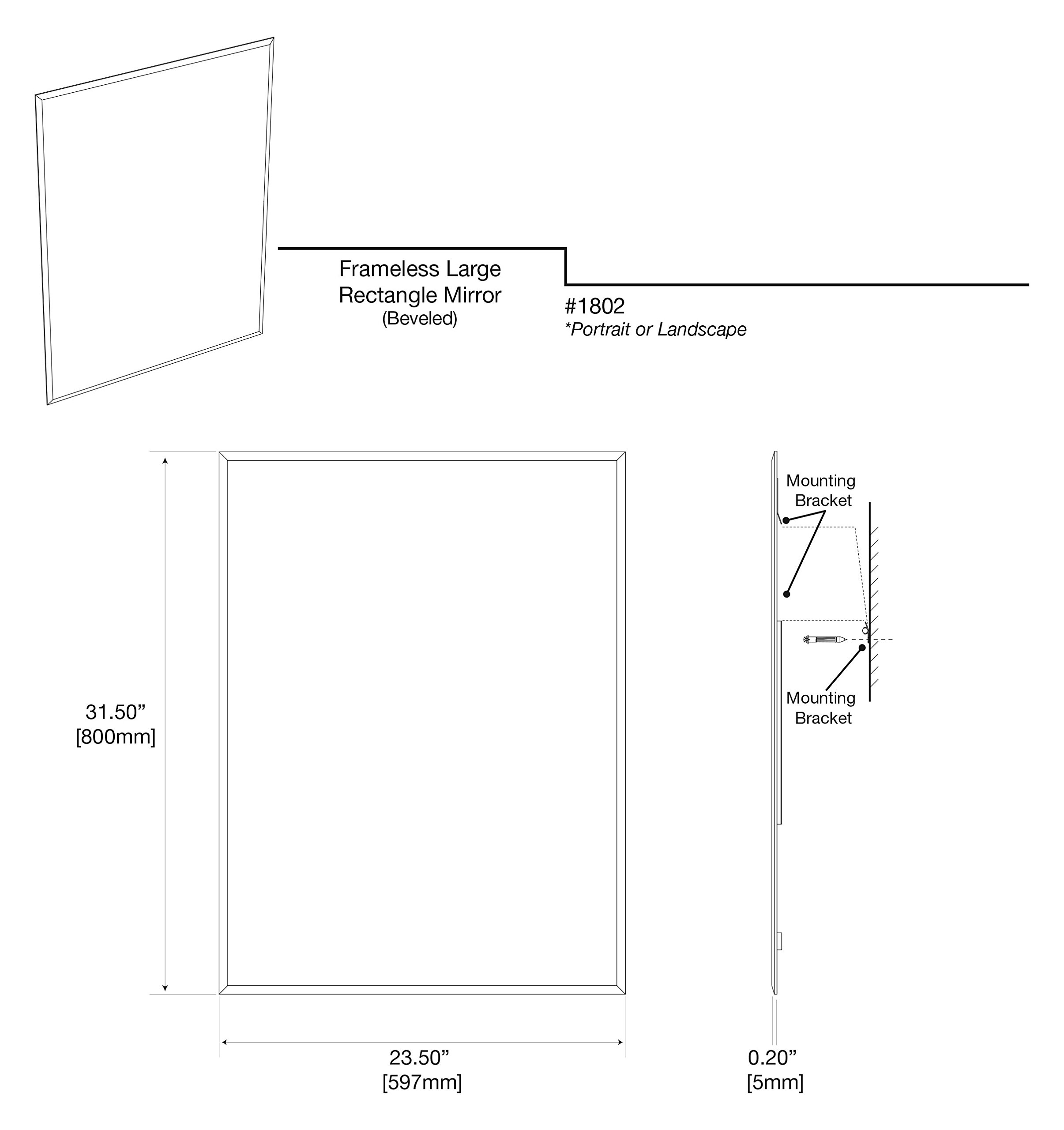 Gatco 1802 Flush Mount Frameless Rectangle Mirror 31.5inch