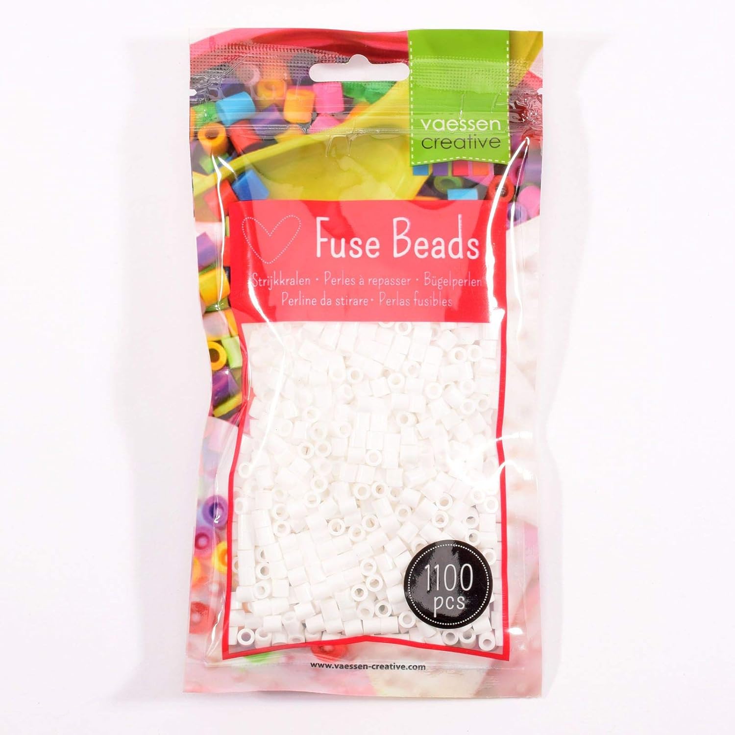 Vaessen Creative Fuse Beads, White, Set of 1100 Pieces for DIY Crafts with Kids Making Jewelry