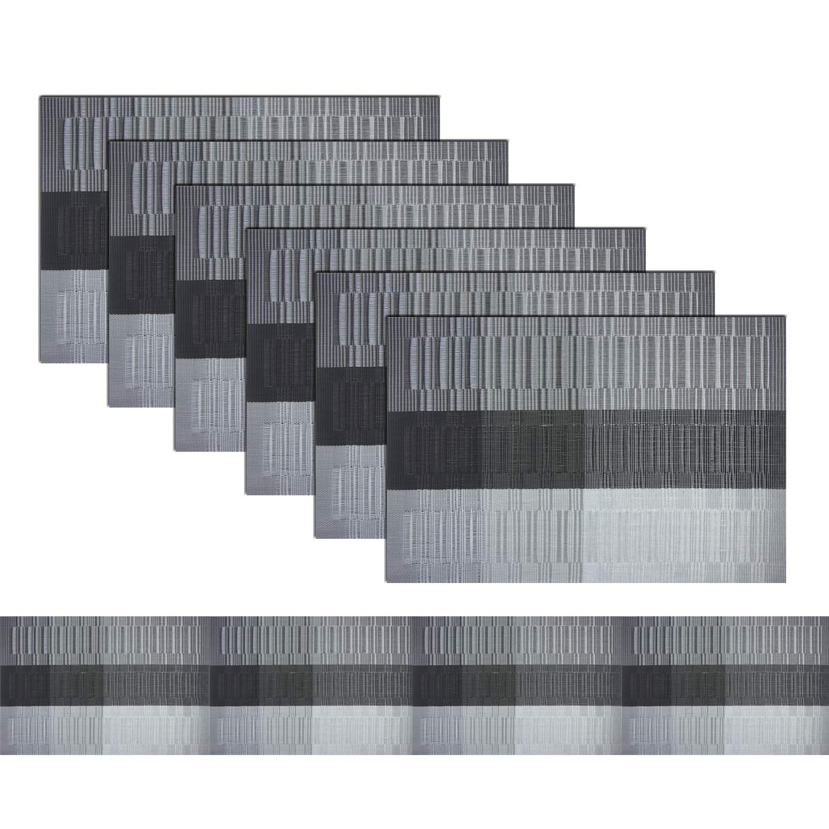 pigchcy Black Elegant Placemats and Table Runner Set Vinyl Washable Placemats for Dining Table Set of 6 (45 x 30 cm + 45 x 180 cm) — image 1