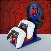 Gamer Gift for Men Teenage Boy Wood Controller Organizer with Headphone Holder &amp; Game Controller Stand - Unique Gift Idea for Husband, Boyfriend, Gamers, Game Lover, Gaming Accessory (Spider)