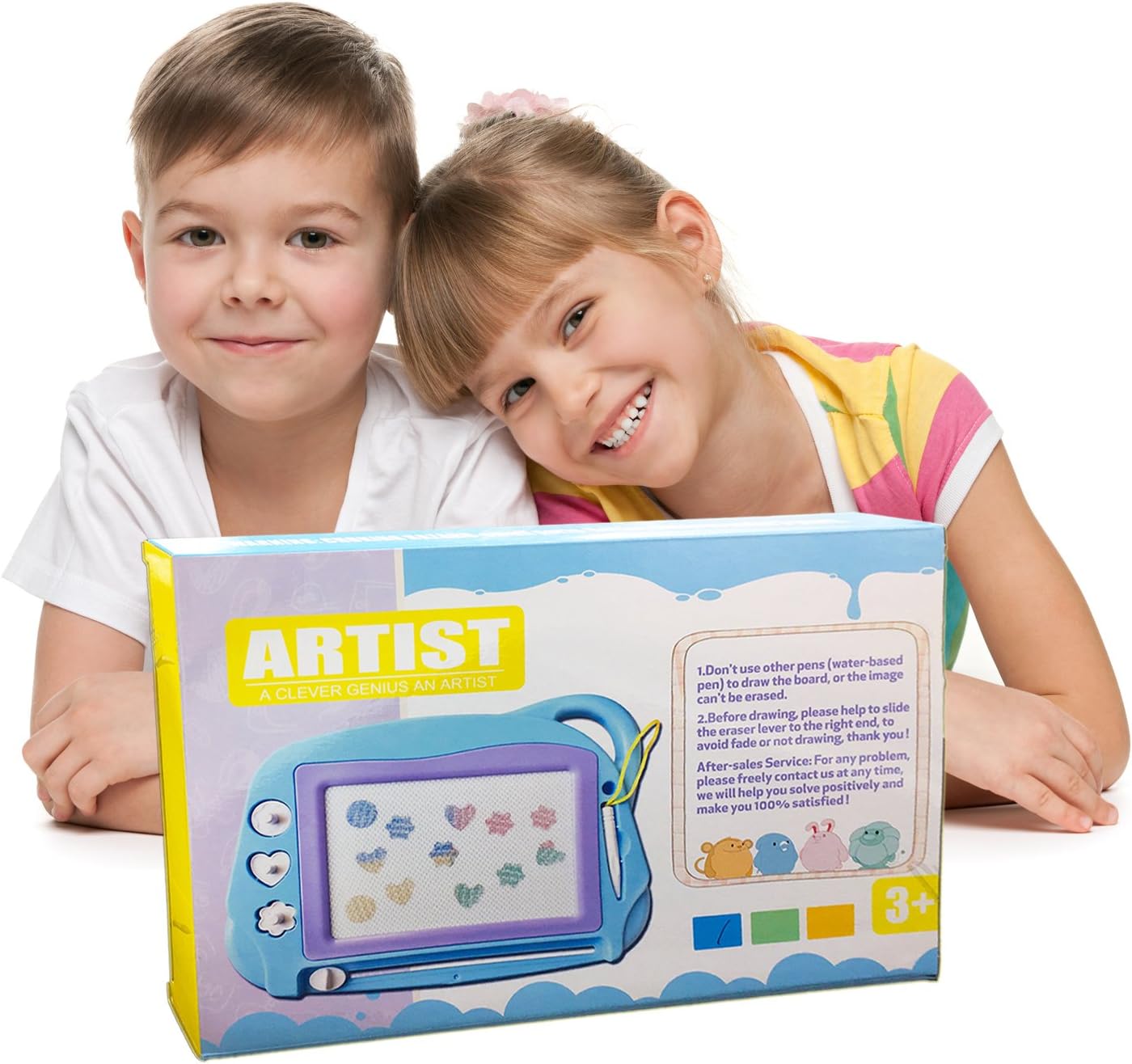 AiTuiTui Magnetic Drawing Board Mini Travel Doodle, Erasable Writing Sketch Colorful Pad Area Educational Learning Toy for Kid / Toddlers/ Babies with 3 Stamps and 1 Pen (Green): Toys & Games
