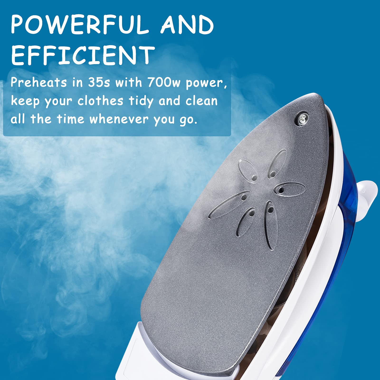 Travel Irons Portable Steam Irons for Clothes Handheld Steamer Mini Iron Non-Stick Sole Plate Dry Ironing and Steam Ironing Fast Heated up Detachable Water Tank