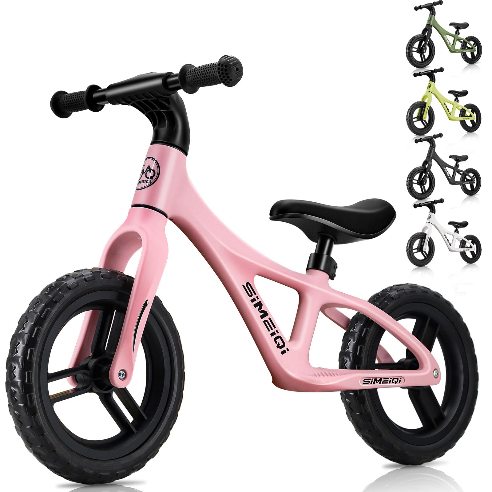 SIMEIQI 12 Inch Kids Balance Bike for Boys Girls Ages 2-5 Years Old Sports Training Lightweight Fibreglass Nylon Frame Balance Bike Adjustable Seat (Pink)
