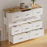 VASICAR Wide TV Stand Modern TV Console, 11 Drawers Tall Dresser for Bedroom, Fabric Storage Cabinet, Chest of Drawers for Closet, Nursery, Living Room（White）