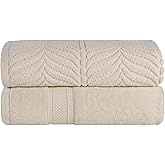 Superior Cotton Chevron Bath Sheet Set, Zero Twist, Oversized Large Absorbent Body Towels, Luxury Soft Quick Dry, Shower, Spa, Hotel, Pool, Guest Bathroom, Home Essentials, Set of 2, Ivory