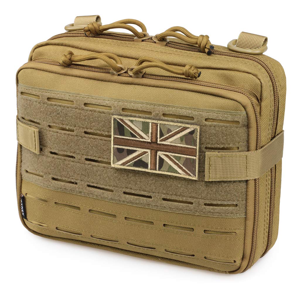 WYNEX Tactical Molle Admin Pouch of Laser Cut Design, Utility Pouches Molle Attachment Medical EMT Organizer with Map Pocket Tool Holder UK Flag Patch Included