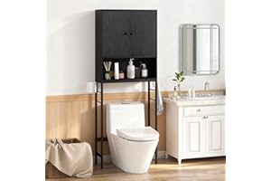 Giantex Over The Toilet Storage Cabinet - Toilet Shelf Rack with Anti-Tip Device, Open Compartment, Adjustable Shelf & Bottom