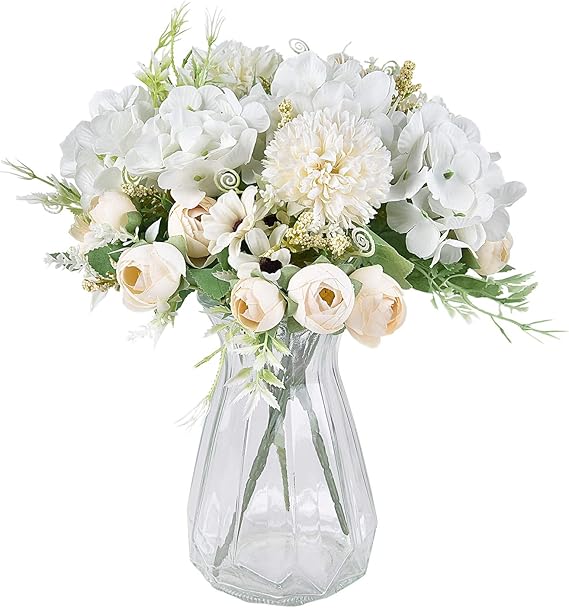 Shiny Flower Artificial Flowers, Fake Peony Silk Hydrangea Bouquet