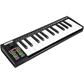 25 Key MIDI Keyboard, USB MIDI Keyboard Controller with DAW Integration, 8 Drum Pads &amp; OLED Display, Beat Making Machine, Perfect for Music Production, Black