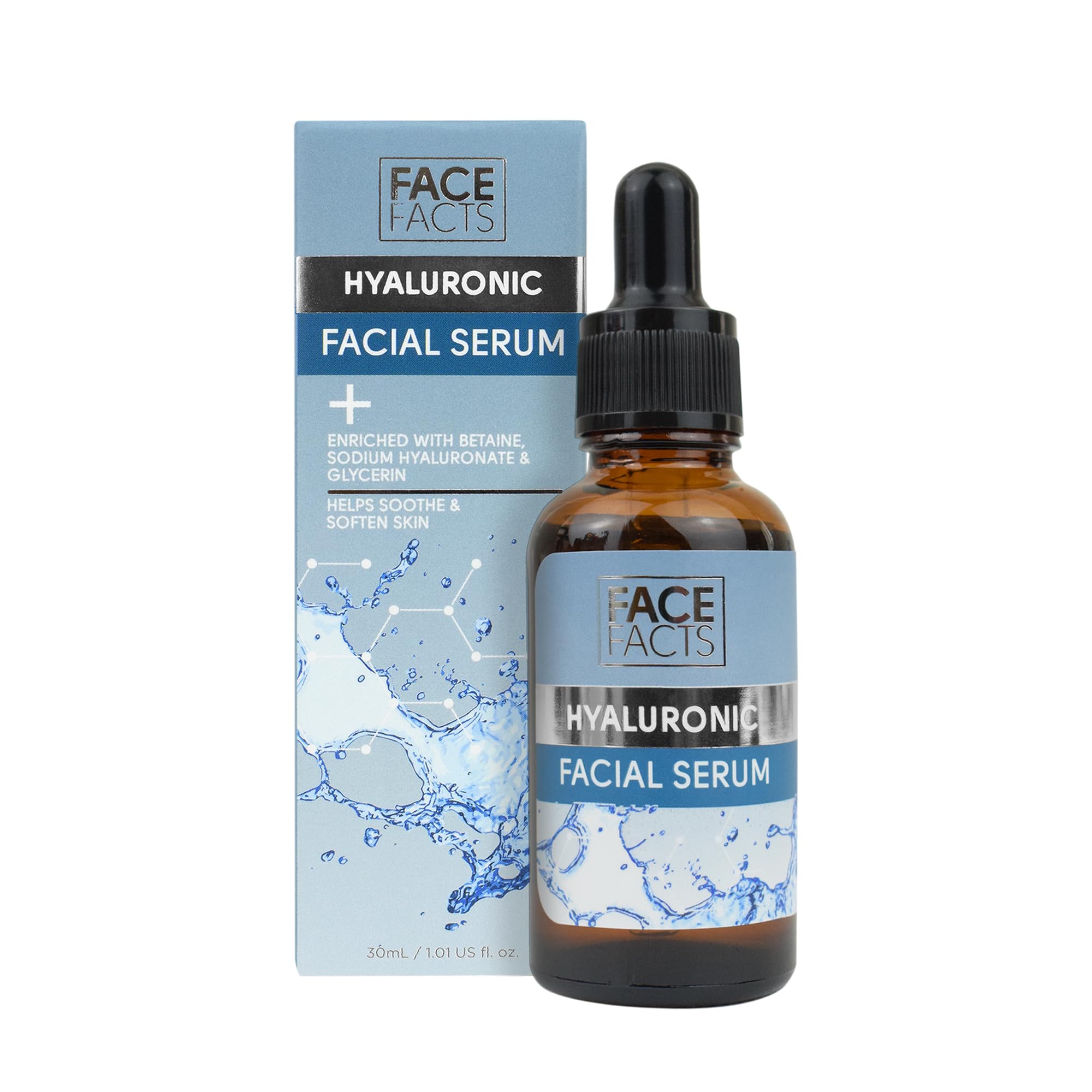 Face Facts Hyaluronic Facial Serum | Sodium Hyaluronate + Glycerin + Betaine | Smooth + Plump + Hydrate | 30ml
