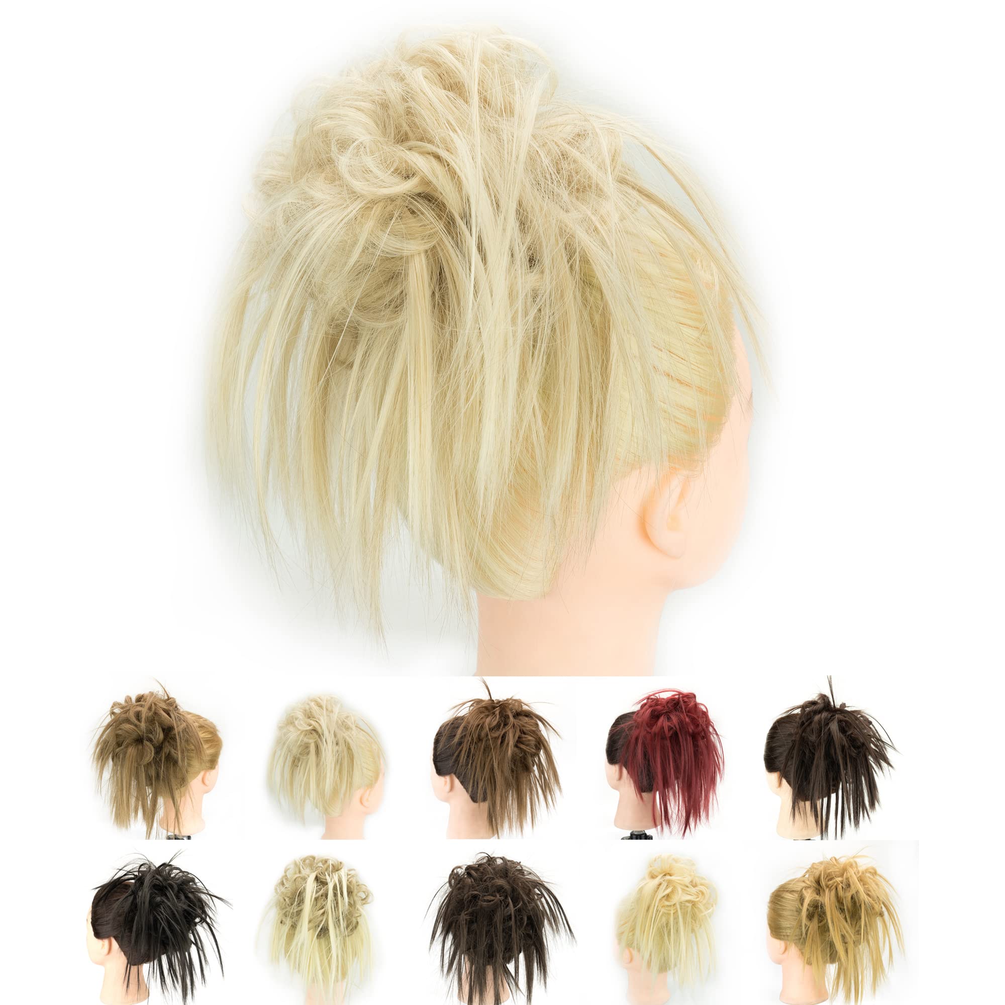 IMISSU 2PCS Messy Hair Bun Piece Updo Fake Scrunchies Extension Wavy Curly Hairpieces Ponytail Chignon Headband for Women (2PCS Dirty Blonde)