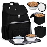 BAGLHER丨Dog Travel Bag, Airline Approved Pet Supplies Backpack, Dog Travel Backpack Accessories Set with 2 Silicone Collapsible Bowls and 2 Food Baskets. Black