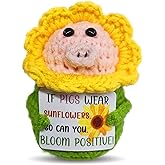 Zelaxeyi Mini Cute Sunflower Pig Doll Emotional Support Gift for Women,Positive Handmade Crochet Sunflower Pig Doll Inspirational Gift for Family and Friends,Cute Desktop Decor